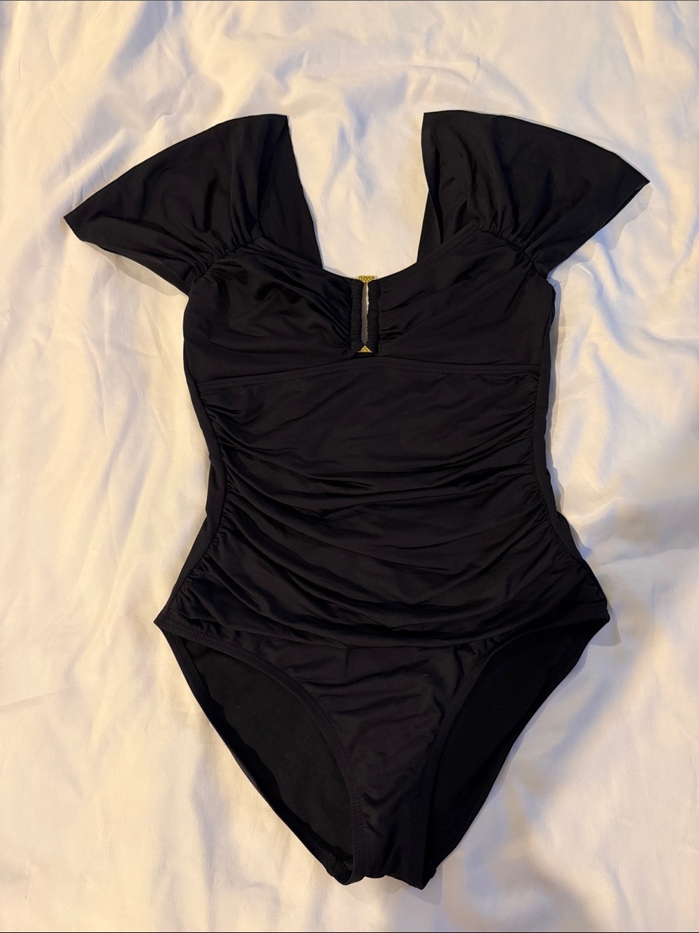 Kenneth Cole Black One-Piece Swimsuit with Puff Shoulders